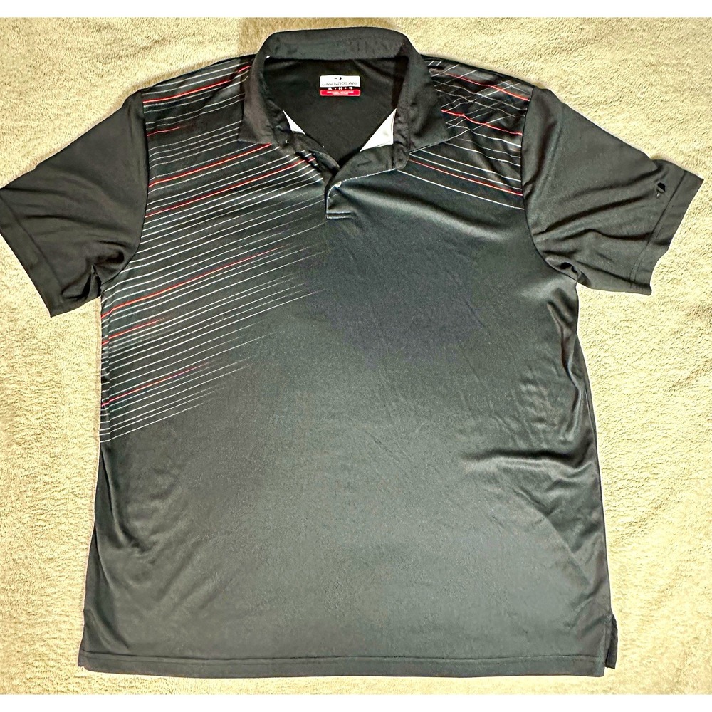 Grand Slam Men's Polo Shirt XL Black/Gray Striped Short Sleeve Polyester